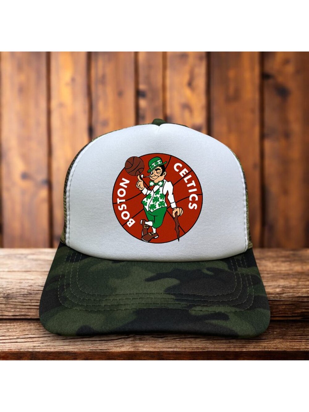 Boston Celtics Mens Trucker Hat Camo Snapback Retro Logo Basketball Ball Cap